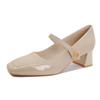 French Lambskin Square Toe Mary Jane Flats - Women's Chunky Heel, Versatile Casual Shoes, Large Sizes Available