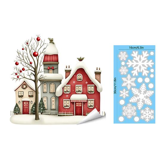 Weihnachts-Fenstersticker Statische Aufkleber, Verschneite Stadthäuser Schneeflocken Glasaufkleber, Wiederverwendbare Klebefreie Adsorption Weihnachten Aufkleber, Feiertagsdekoration für