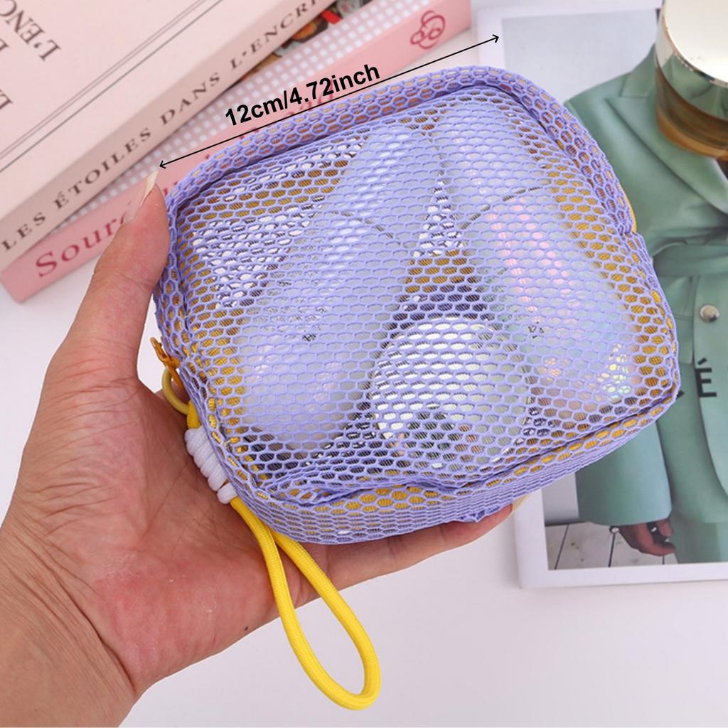 Macaron Colored Mesh Storage Bag with Hanging Rope, Suitable for Storing Lipstick, Headphones,toys,bathroom Grooming,and Storage