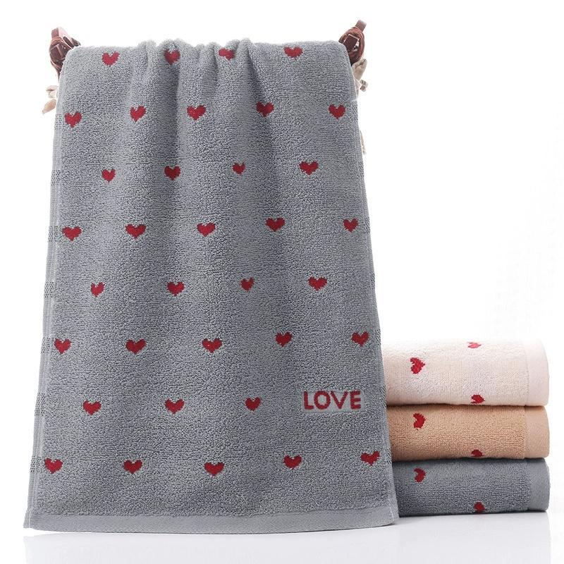 Soft Absorbent Quick-Dry Cotton Face Towel with Heart Pattern - Household Bathroom Towel for Washing, Reusable Fingertip Towels