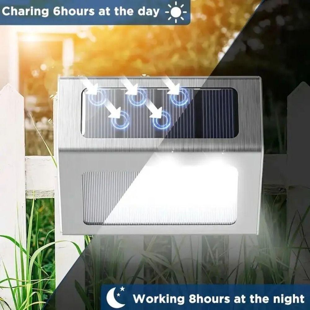 2Pcs White/Warm Light Stainless Steel Stair Lamp Energy Saving Solar Deck Lights  Fence Wall