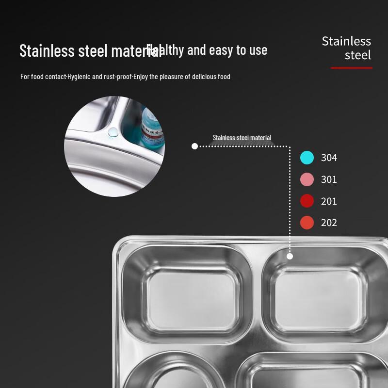 201 Stainless Steel 4-Compartment Deep Divided Meal Tray - 10 Pack