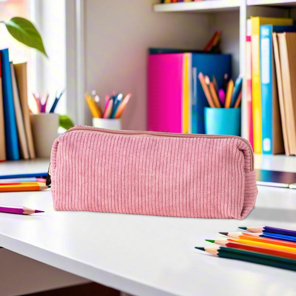 Corduroy Pencil Case Aesthetic Pencil Pouch with Zipper Pencil Bag Small Pen Bag Gift for Girls Kids School Stationery Organizer