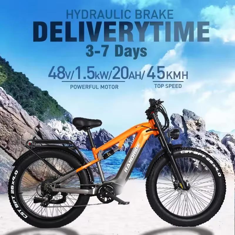 Bici elettrica RANDRIDE YX80 Motore brushless da 1500 W Batteria da 48 V 20 Ah Pneumatici larghi CST da 26 x 4,0 pollici Velocità 50 km/h Freno idraulico E bike