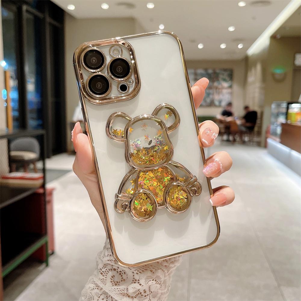 Treibsand Glitzer Bär Handyhülle für Für Iphone 14 16 17 Pro Max 1 Plus Niedliche Galvanik Hüllen für Für Iphone 1 12 13 11 ProMax
