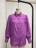 Solid Color Button Down Loose Women Shirt with Pleated Lantern Sleeves