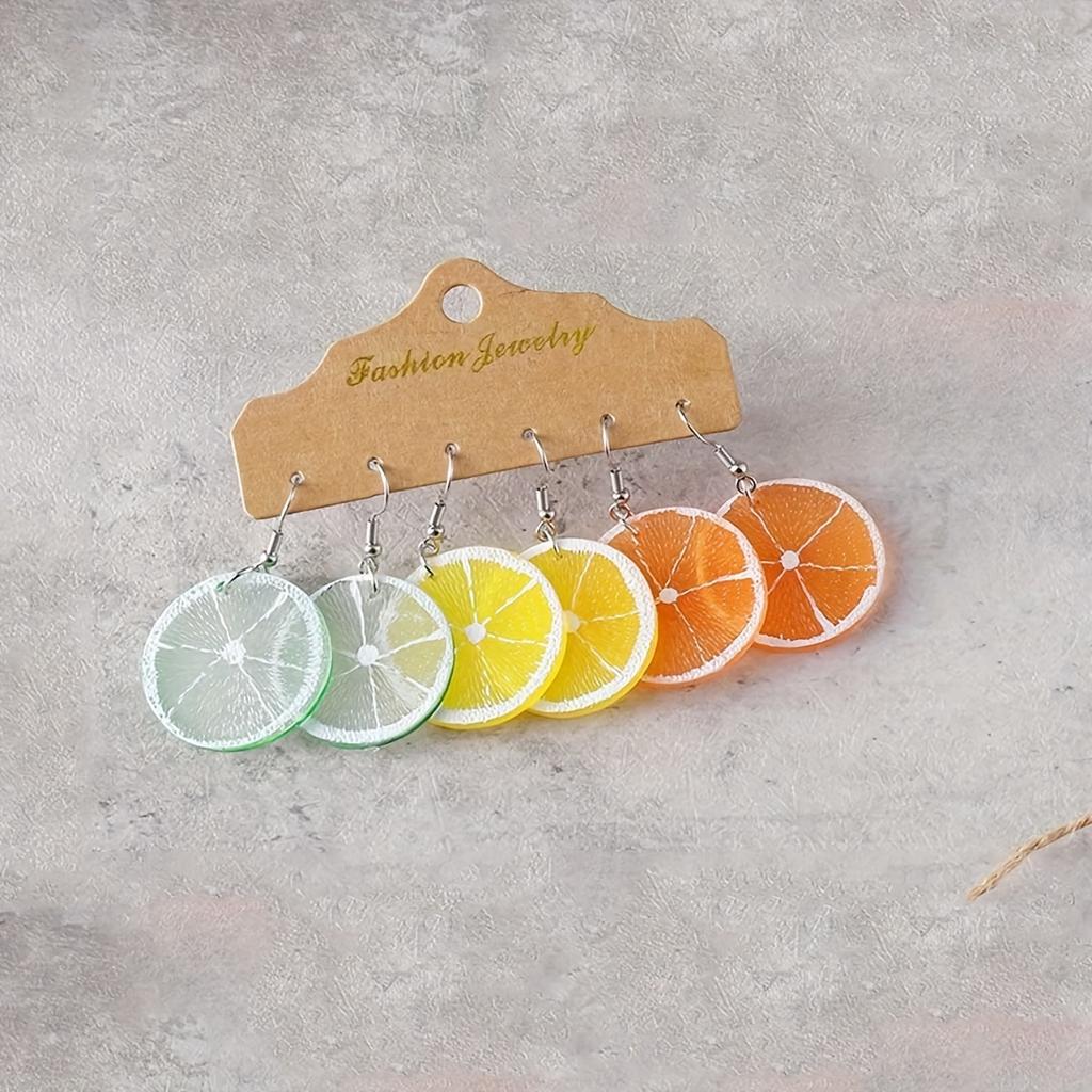 3 Pairs/Set Sliced Fruit Earrings , Tropical Summer Fun Style Earrings, Suitable for Daily Wear