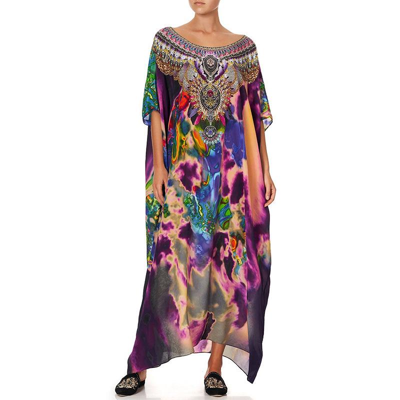 Indigo Floral Beach Robe: Loose Seaside Holiday Sunscreen Dress & Bikini Cover-up
