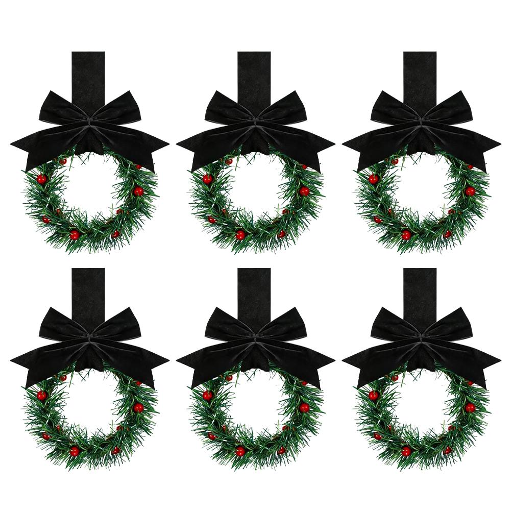 6/12 Stück Weihnachts-Mini-Kränze Bandbögen Rote Früchte Fensterdekorationen Küchenschrank-Kränze Weihnachtsfeier Hausdekoration