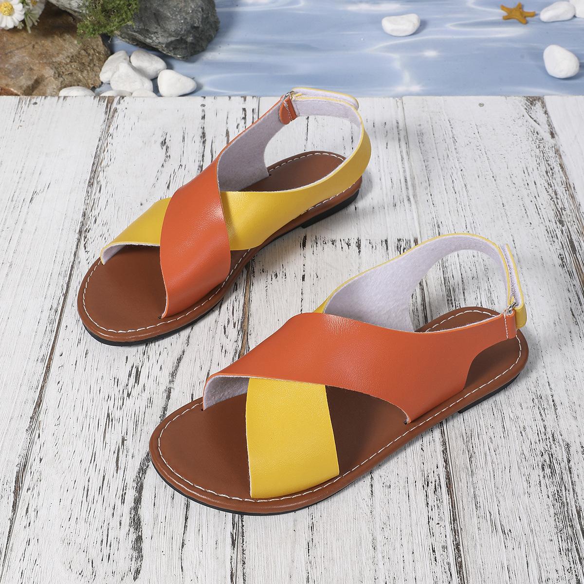 

New color matching cross with flat sandals women wear large size Velcro beach cool slippers wish 35