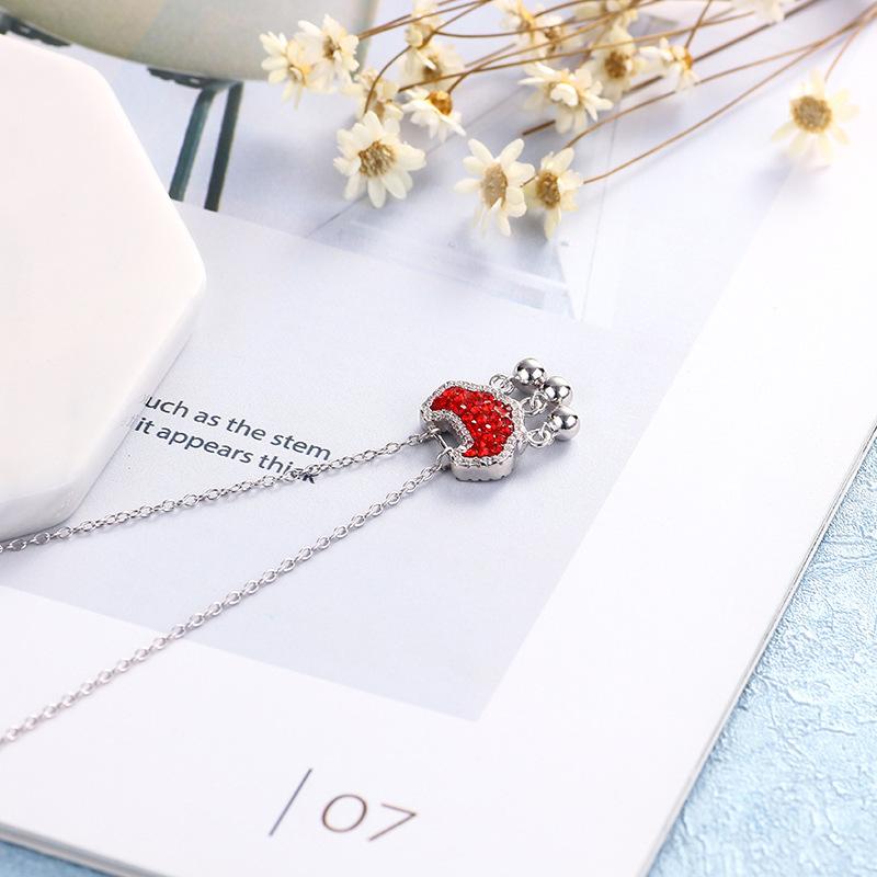 Necklace Female Niche Design Full Diamond Crystal Double Sided Longevity Lock Pendant Cold Wind Qixi Festival Clavicle Chain