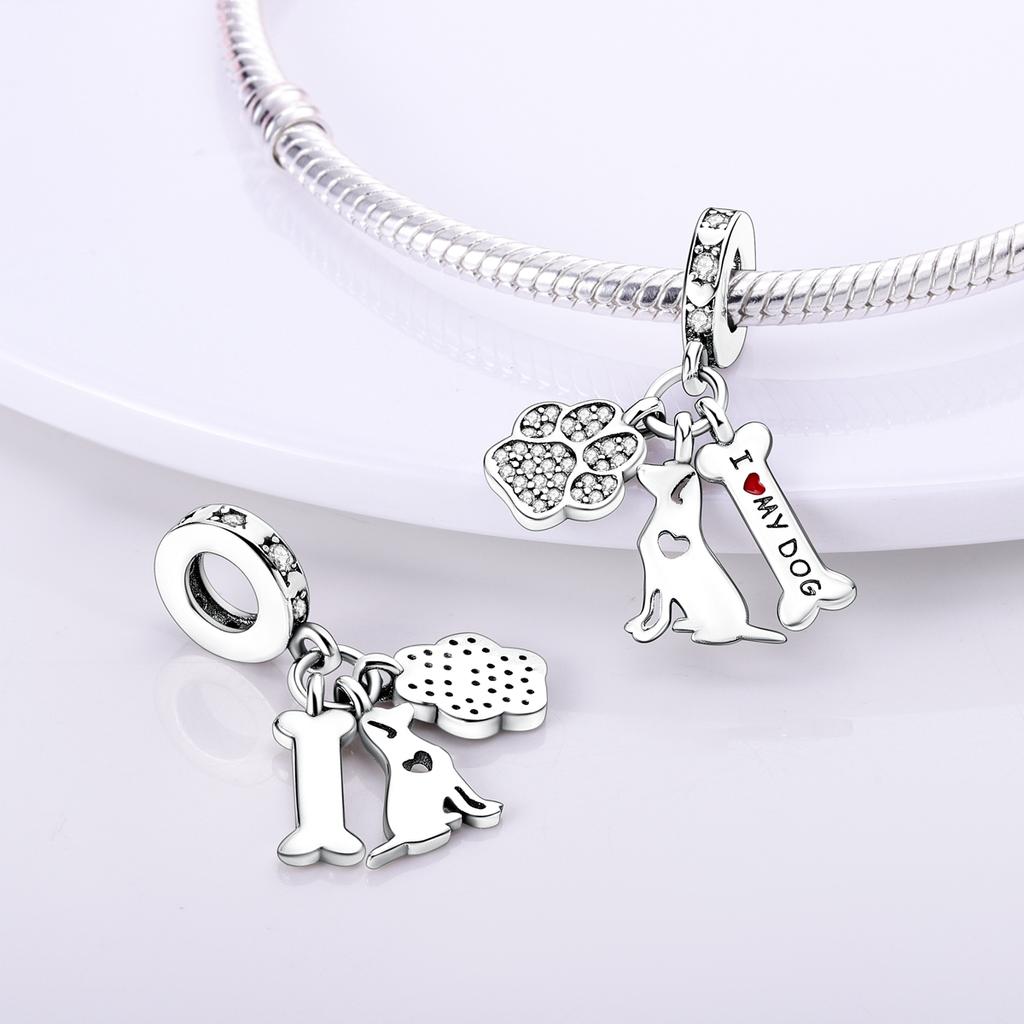 Copper Dangle Charms White Pendants Beads For Woman Dog Heart Fit Original Bracelet Making Jewelry