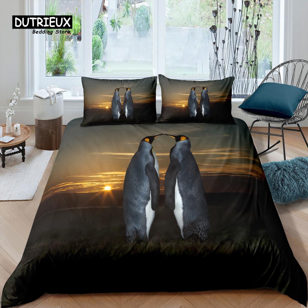 Luxury 3D Penguin Bedding Set Kids Duvet Cover Pillowcase Queen King Size EU US AU UK Home Living