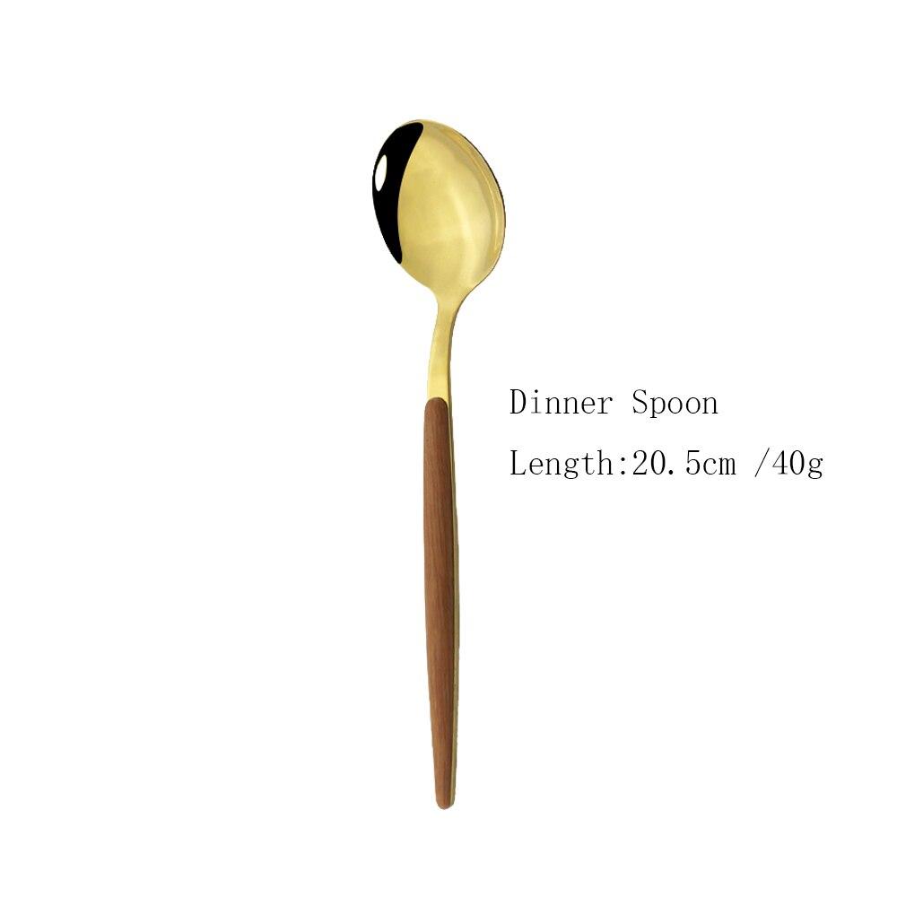 1/4/5 шт. зеркало золото нержавеющая сталь деревянная ручка набор столовой посуды набор — фото 11