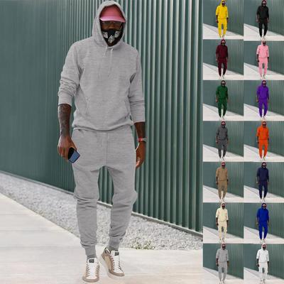 Men's Solid-color Casual Hooded And Fleece Sweatshirt Set, Men's Sports Sweatshirt And Pants Two-piece Set