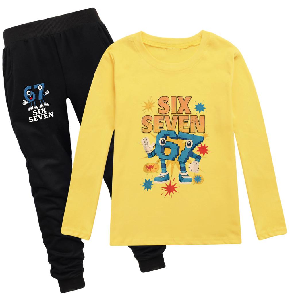5262 Kinder Jungen Mädchen Steal a Brainrot 67 Aufdruck T-Shirt Hose Kleidung Set