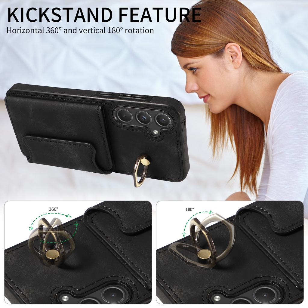 For Samsung Galaxy A55 (5G) Ring Bracket Card Holder Slots Cover Phone Case