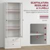 Credenza da cucina con armadietto e 2 cassetti, ante in vetro e ripiani regolabili, 59x30x164 cm, Bianco