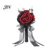 Spooky Wedding Bouquet Gothic Bride Bouquet, Artificial Black Red Rose Flower Party Floral Centerpiece with Skeleton Hand Pumpkin Skull for