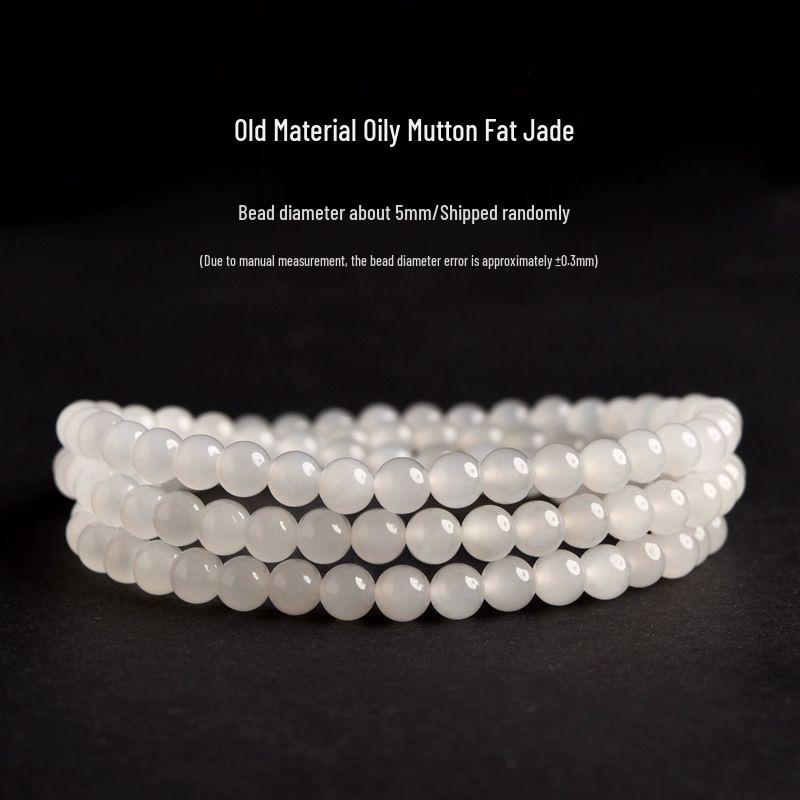 Sammlerstück Hetian Weißjade Mehrkreisarmband mit Schafsfett-Jadeperlen