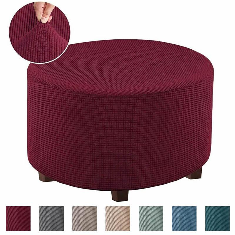 Jacquard Ottoman Stool Cover Elastic Round Footstool Sofa Slipcover Footrest Chair Covers For Recliner Sofa Cover Washable