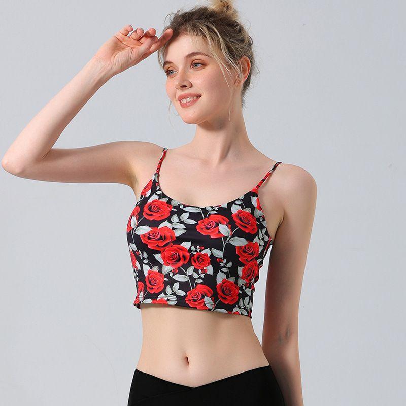With Chest Pad Export Print Thin Shoulder Strap Sports Intimates Sexy Beauty Back Quick-Drying Elastic Fitness Dance Yoga Jacket