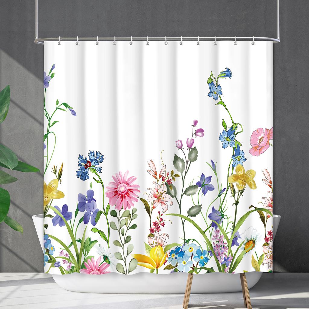 Duschvorhang Wasserdicht Und Schimmelresistent 3D Digitaldruck Pflanze Blume Und Gras Duschvorhang Badezimmer Trennvorhang