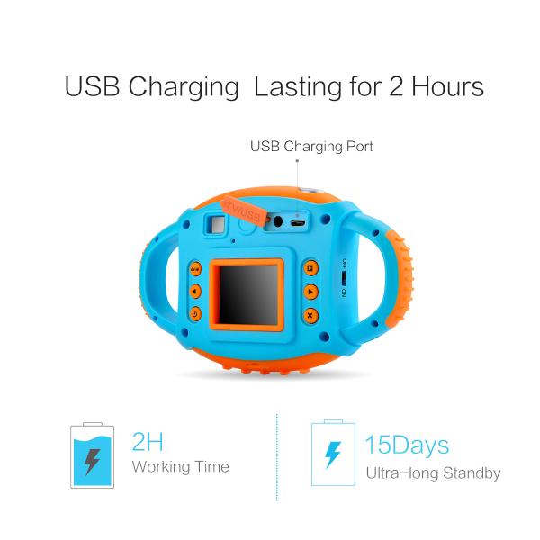AMKOV CD-FP& Kids Digital Camera 500 Million Pixels Mini Cartoon Camera Large Screen(Blue&Orange)