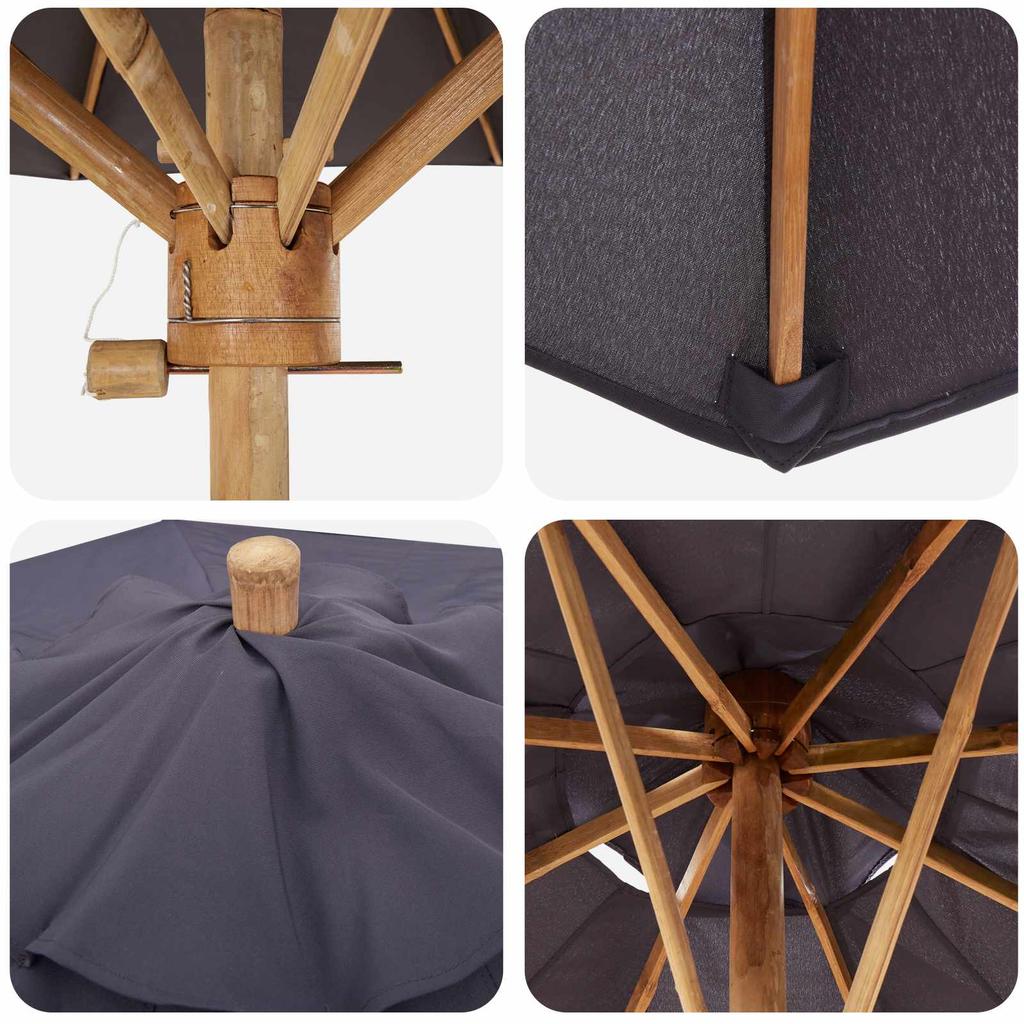 Garden Sun Umbrella Dark Grey Ø 150 X 210 Cm Bamboo