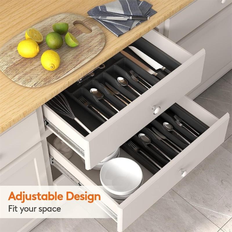 Cutlery Organizer Box Kitchen Drawer Organizer Separation Finishing Storage Box Spoon Knife Fork Expandable PP Tray