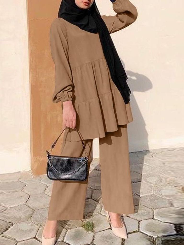 Damen Mode Gamaschen Set Weites Bein Hemd und Hosen Set Elegantes Einfarbiges Set Frühling/Herbst