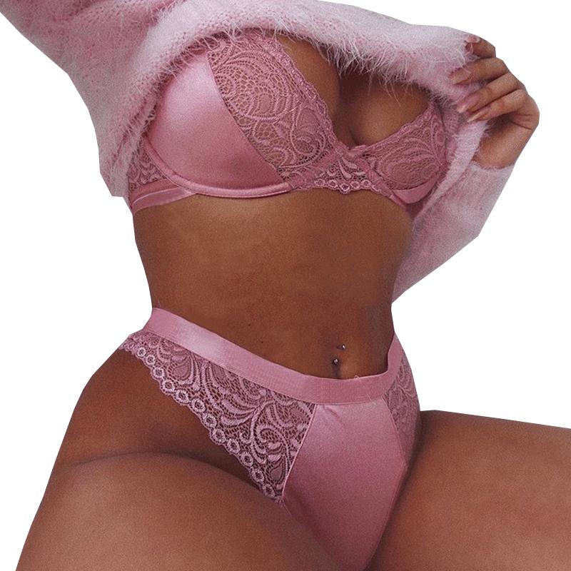 

Женские модные бюстгальтеры больших размеров, нижнее белье, регулируемые комплекты бюстгальтеров с защитой от опустошения, кружевные сексуальные костюмы бикини M розовый