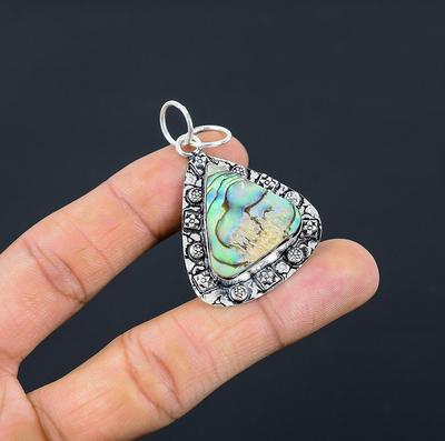Daughters Day Sale 925 Sterling Silver Abalone Shell Gemstone Pendant Jewelry