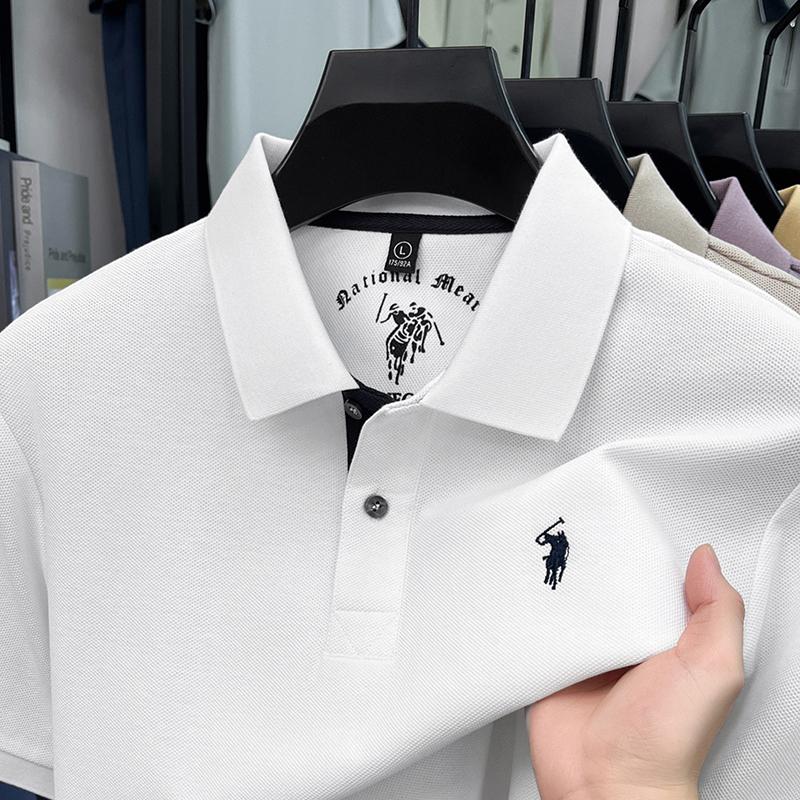 STORN Sommar Broderad Krage T-shirt för Herrar, Casual, Business, Kortärmad Pikétröja, Kortärmad Topp