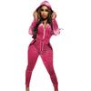 Women's Fashion Hooded Long Sleeve Slim Zipper Sports Casual Velvet Suit