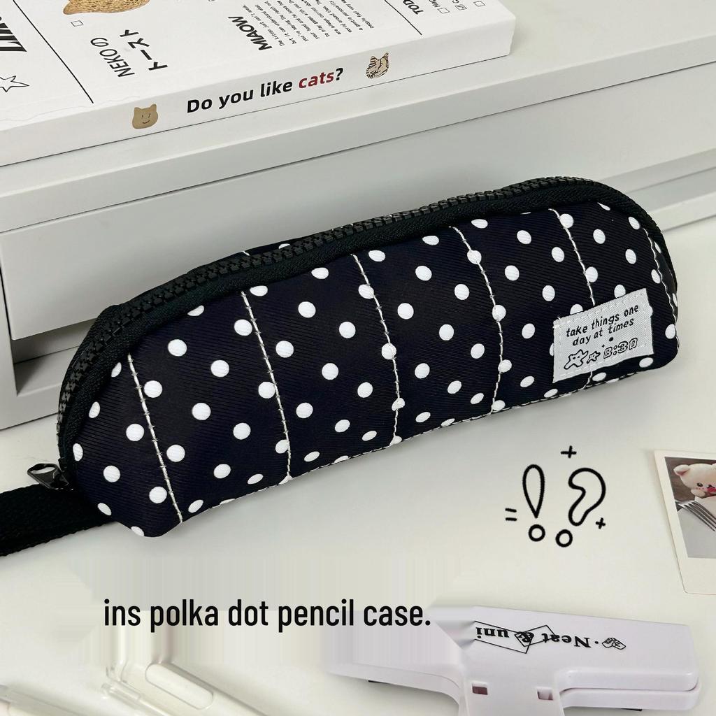Pink Polka Dot Hand-Held Pencil Case - Stylish, High-Capacity, Creative Stationery Box for Students