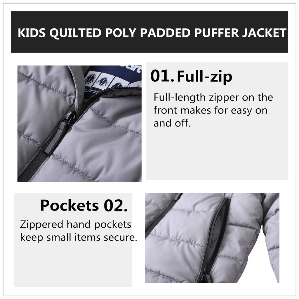 Hiheart Padded and Perfect for Fall and Size 110 Kids' Jacket, Coat, Hooded, Fleece-Lined, Windproof, Cold-Proof, Winter, Gray,