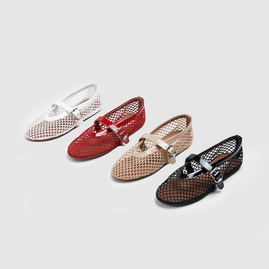 Women's shoes 2025 fishing net breathable single shoe round toe shallow mouth flat bottomed ballet shoes summer breathable mesh