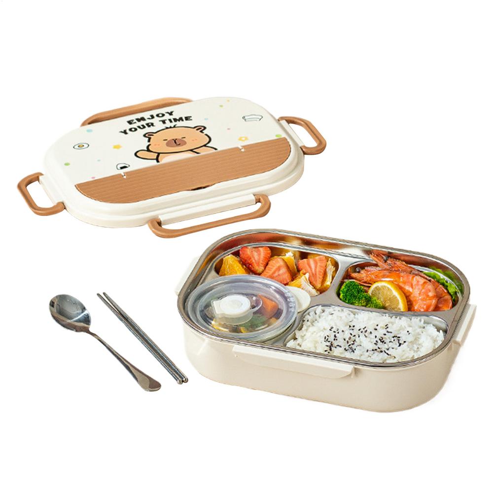 Stainless Steel Lunch Box 4-Compartment Lunch Containers For Adults With Cutlery Microwave-Safe Leakproof Meal Storage Box With