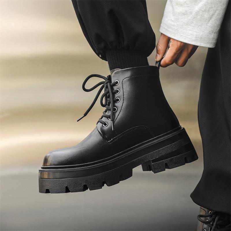 Martin boots men's high-top Derby shoes platform heightening British retro medium-top locomotive short boots 70066-J