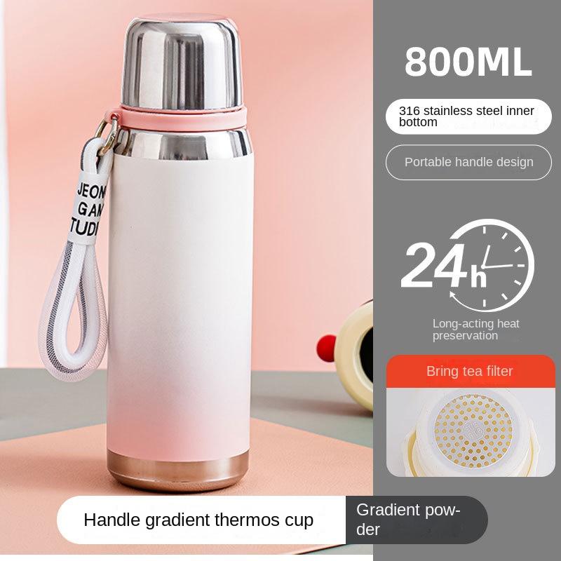 Ein-Tassen-Doppeldeckel-Vakuumbecher 316 Edelstahl Studenten-Wasserbecher Geräumig Tragbar Seilschlaufe Mädchen Gutaussehend Farbverlauf