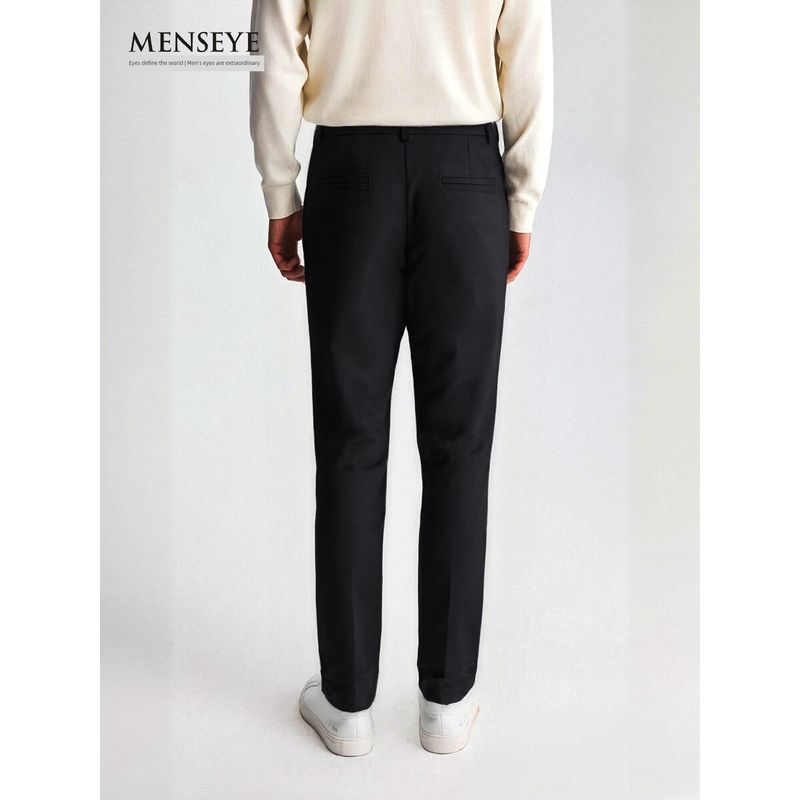 Menseye Men's Casual Pants, Slim Fit Business Style, Thickened for Warmth, Autumn and Winter Fashion, Versatile Black Stretch Pants