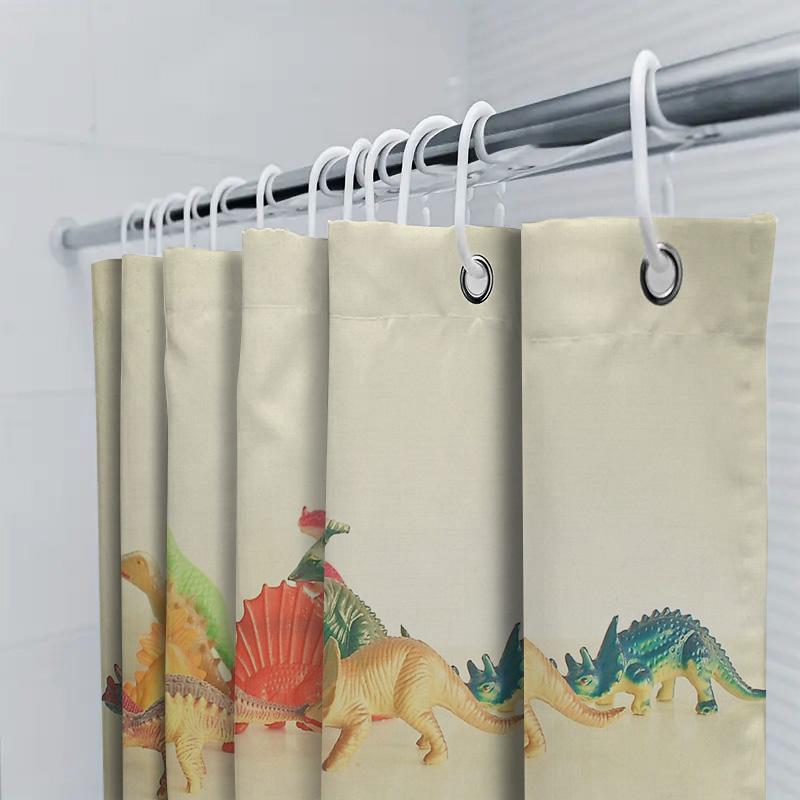 Dinosaur Shower Curtain Set Waterproof Forest Animals Kids Bathroom Decor Vintage Nature Backdrop Jungle Themed Washable Fabric