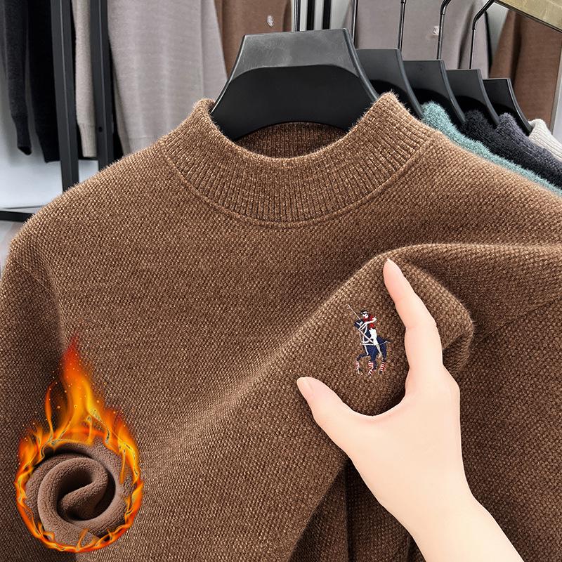 

Men s Embroidered Chenille Fleece-Lined Half-High Neck Warm Sweater XXXL