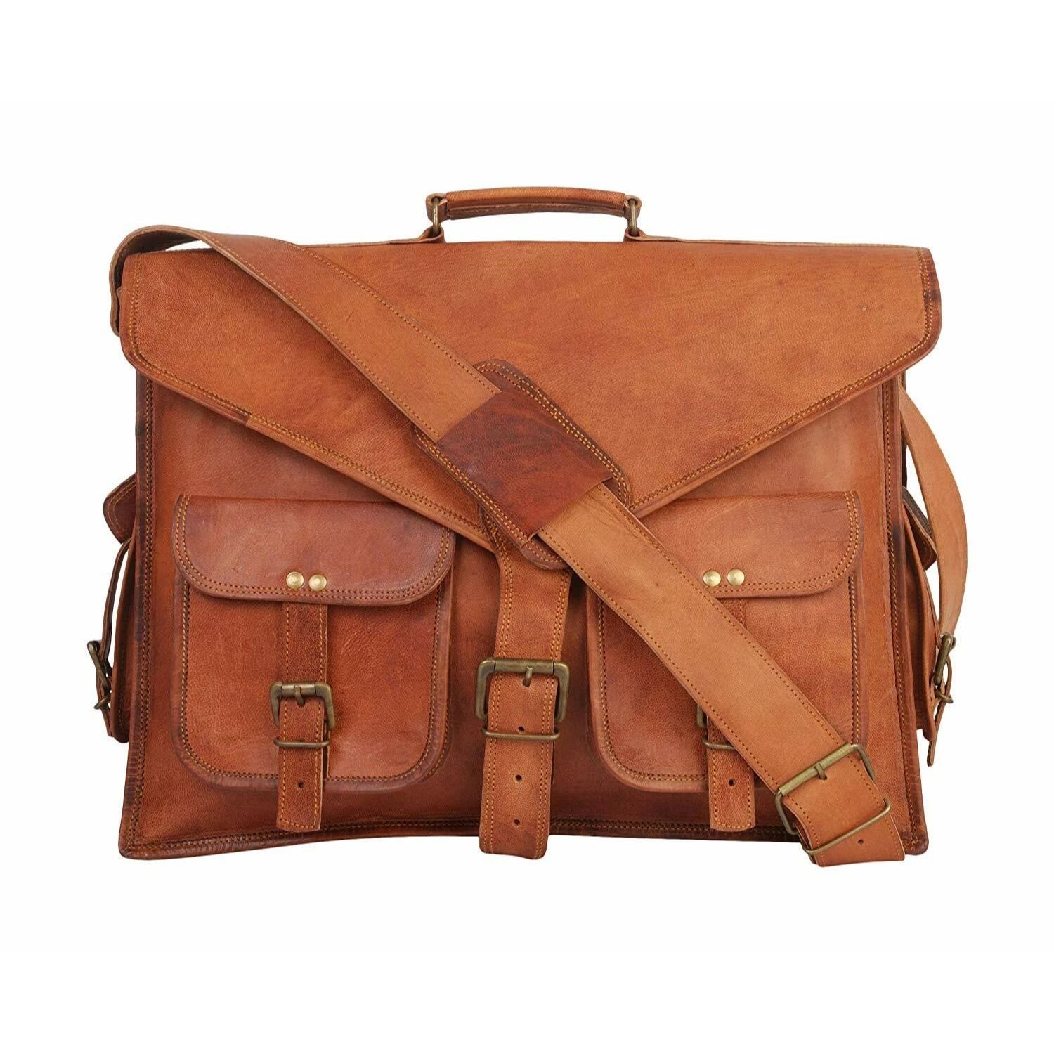 

Мужская модная винтажная кожаная сумка-мессенджер, портфель для ноутбука, ручная работа 18 x 14 x 6 in