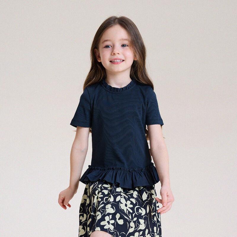 Yoon er Mom Girls Korean Niche Lace Short Sleeve Top 120 темно-синий