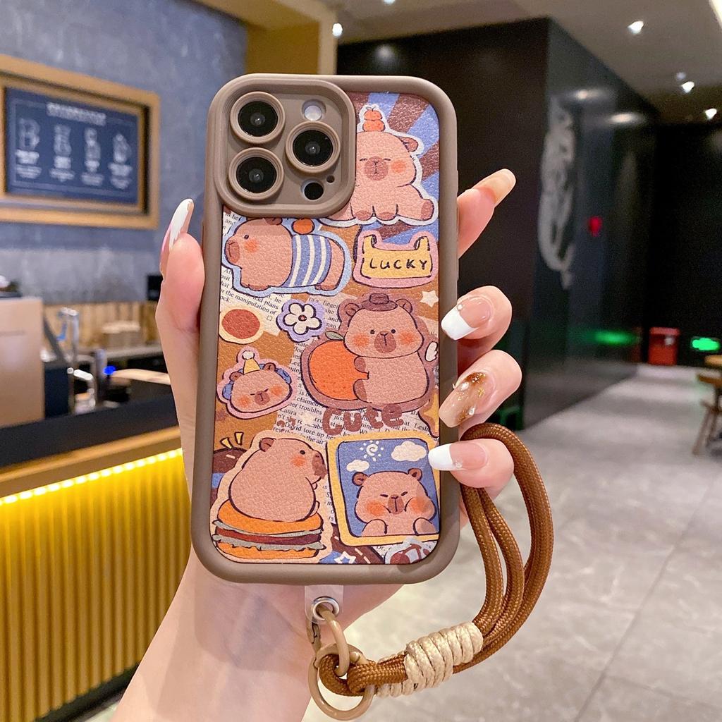 Applicable to Realme16 cartoon mobile phone case, real me 15 bear sticker leather V70 protective case, C85Pro hand rope.