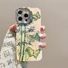 with Invisible lens bracket protective film Phone Case For iPhone 15 14 Plus 11 12 13 Pro Max 12pro 14pro Green Bamboo Butterfly Pattern Back Cover