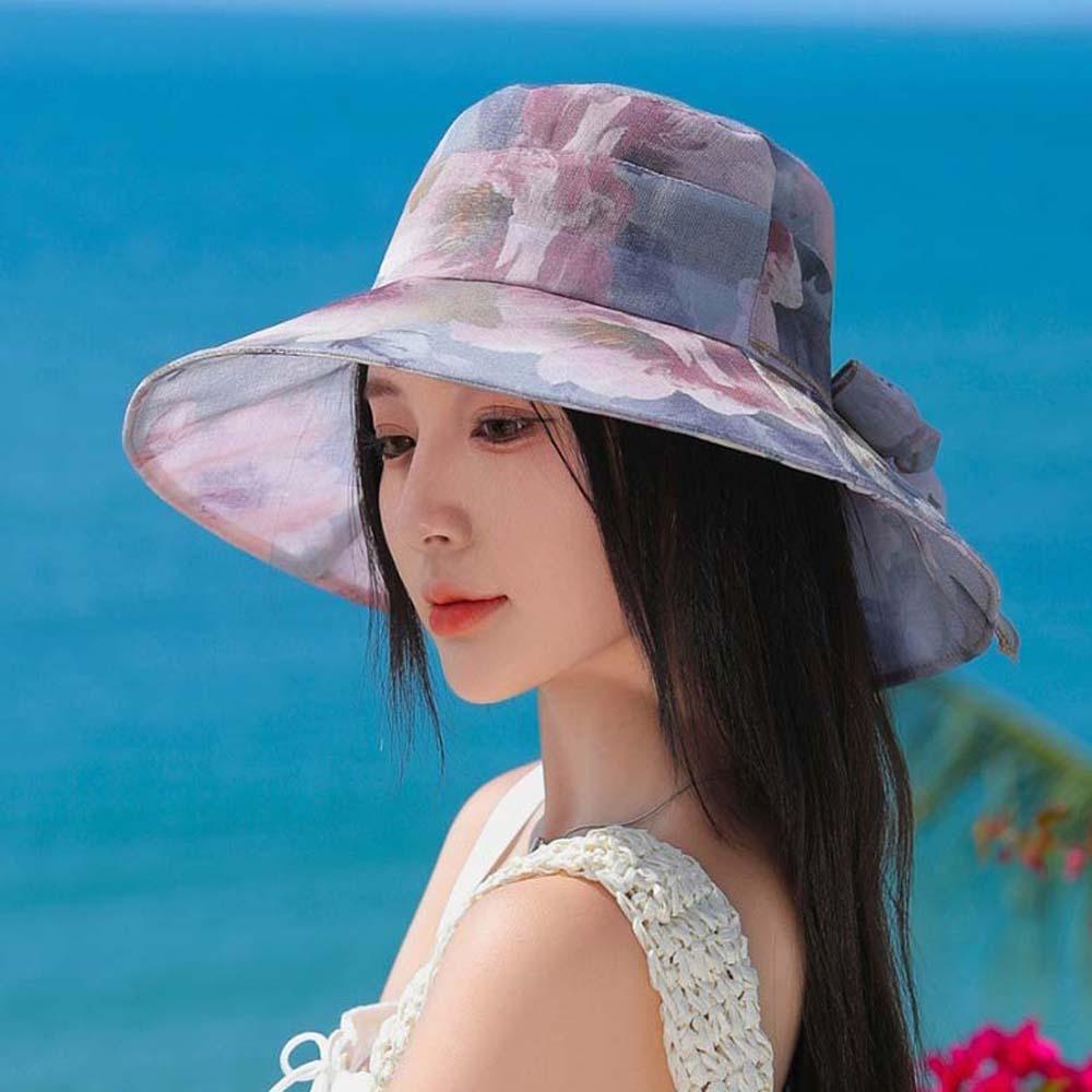 Foldable Thin Bow Sunshade Cap Portable Sunscreen Basin Hat Women Fisherman Hat  Outdoor
