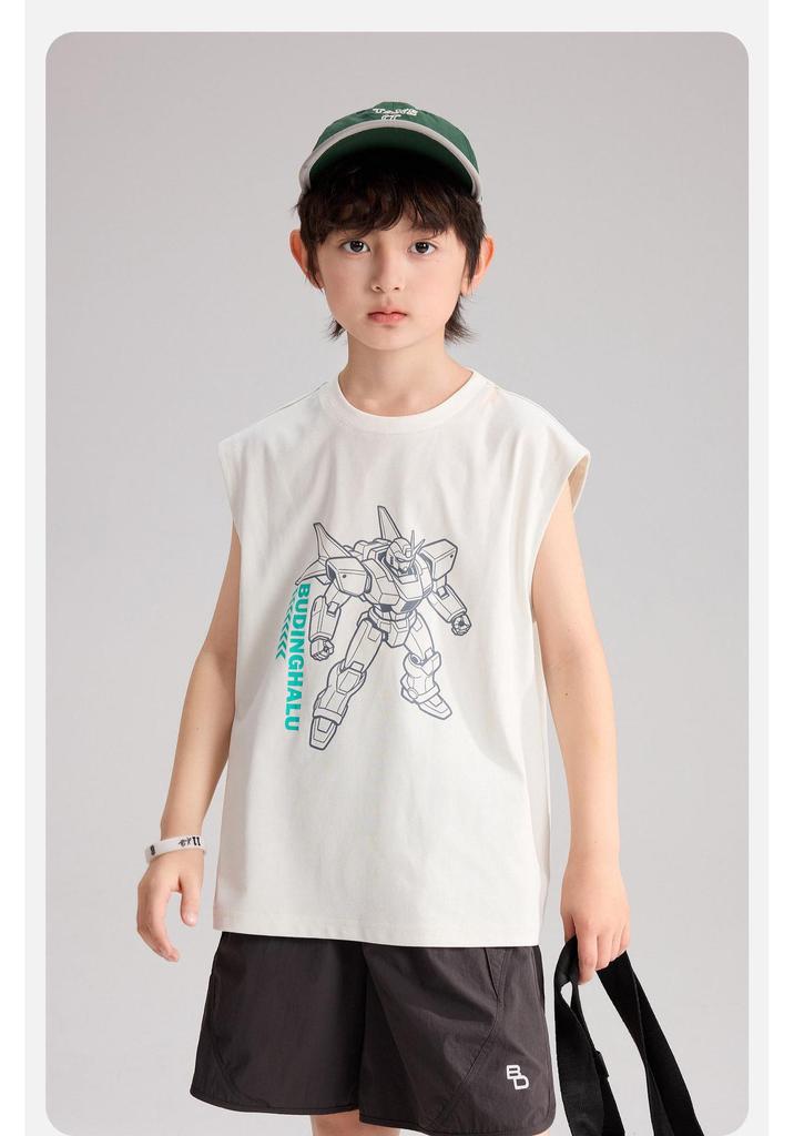 Pudding Haru Boys' Summer 2026 Trendy Sleeveless T-Shirt